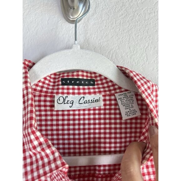 Oleg Cassini Vintage Stretch Dragonflies Gingham Red White‎ Women’s Top Size M - Picture 4 of 10